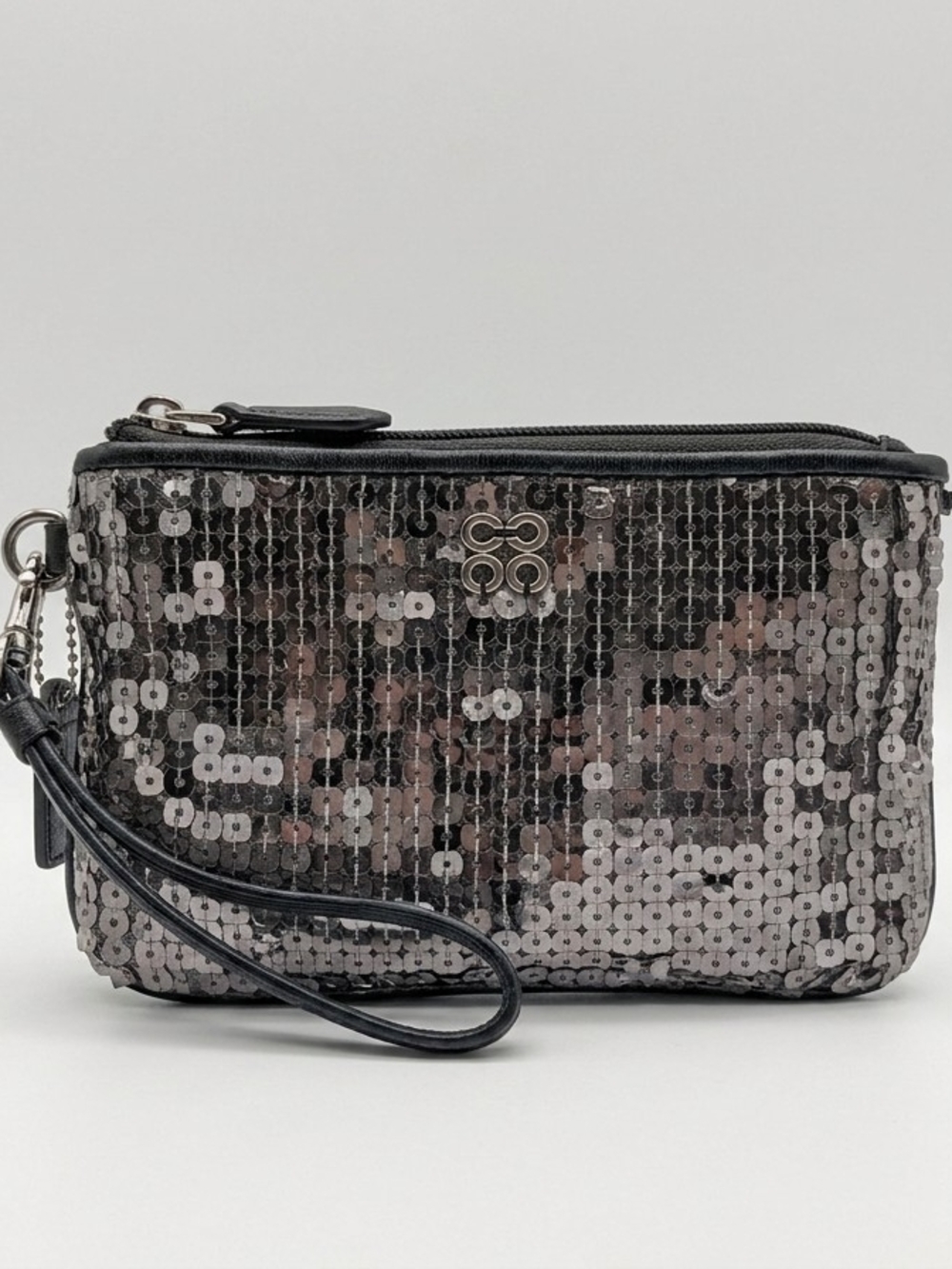 Coach Sequin Wristlet Pouch in Gunmetal Black